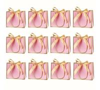 12 Pcs Small Gift Bags with Handles, Mini Thank You Gift Bags with Ribbon for Wedding Baby Shower Birthday Part (Pink, Gold, 12 Pack)