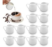 12 Pcs Small Milk Jug, 110ML Ceramic Milk Jugs, White Milk Jug Small with Handle, Milk Jug, Sauce Pots, Sauce Jug, Sugar Pot, Gravy Jug Mini Fingerprint Creamer Pitcher for Milk Coffee Sauces