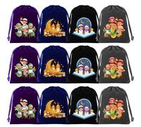 12 Pcs Small Ramadan Velvet Drawstring Bags,Eid Mubarak Gift Bags Islamic Mosque Moon Star Drawstring Pouches Dice Jewelry Packing Bag for Arabic Muslim Islam Eid al-Adha Party Favor,9x 7cm