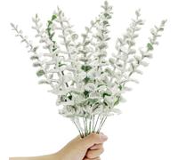 12 Pcs Snowy Eucalyptus Stems, 38cm Flocked Artificial Eucalyptus Leaves Snow Faux Eucalyptus Branches Christmas Snow Frosted Pine Branches for Xmas Tree DIY Crafts Garland Wreath Home Decor (Snowy)