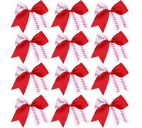 12 PCS Softball Baseball Cheer Bows, Sparkly Rugby Hair Bows with Elastic Hair Ties Accessories for Teens Girls Women Cheerleading Softball Competition Sports (White Red)
