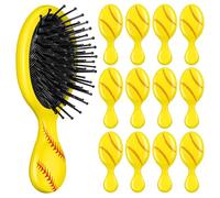 12 Pcs Softball Mini Detangler Brush, Mini Travel Hair Brush, Bristles Plastic Detangling Brush, No Tangle Soft Flexible Bristles for Straight, Curly, Thick Hair for Softball Team Gift Sport Party