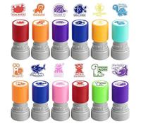 12 Pcs Sorted Teacher Stamp, Teachers Self-Inking Rubber Stamps, Colorful Behavior Stamper, Classroom Rubber Stamp for Grading Homework Test Motivation Students Behavior Reward Supplies
