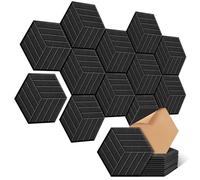 12 Pcs Sound Proofing Panels, JAMELO Hexagon Self-adhesive Acoustic Panels with Beveled Edge 14" X 12" X 0.4" High Density Sound Absorbing Panels for Recording Studio & Home & Offices Black