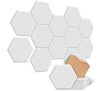 12 Pcs Sound Proofing Panels, JAMELO Hexagon Self-adhesive Acoustic Panels with Beveled Edge 14" X 12" X 0.4" High Density Sound Absorbing Panels for Recording Studio & Home & Offices White