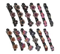 12 Pcs Sparkling Braided Hair Clips Crystal Flower Braid Hair Barrettes Shiny Rhinestone Hair Clip Glitter Flower Hairpins Decorative Duckbill Hair Pins for Women Ladies