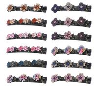 12 PCS Sparkling Crystal Stone Braided Hair Clips, Small Rhinestone Duckbill Clips, Colorful Flower Crystal Braided Hair Clips for Thick Thin Hair Women Girls Styling Partitions