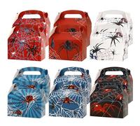 12 PCS Spider Theme Paper Gift Boxes(6 Styles), Halloween Party Favors Box for Goodie Candy Snack Gifts Wrap Trick or Treat Frieds Birthday Halloween Party Supplies Decorations Spider Web Bags