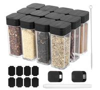 12 Pcs Square Spice Jars with Lids, 50ml Plastic Spice Containers with Lids, Plastic Seasoning Jars Bottles with Flip Top Cap, Seasoning Shakers for Spices Herbs Food Containers + Labels/Pen/Brush