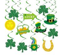 12 Pcs St. Patrick's Day Hanging Swirl Decorations, Green Shamrock Hanging Swirls, St. Patrick's Day Hanging Swirls Lucky Shamrock Ornaments Garland for Irish Festival Home Indoor Party Supplies