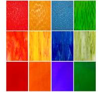12 Pcs Stained Glass Sheets - 4 x 6 Inch Cathedral Art Panels for Mosaic Projects and DIY Home Decoration, Assorted Colors