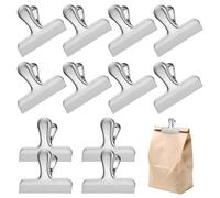 12 Pcs Stainless Steel Chip Bag Clips, 78mm Kitchen Clips Large Food Pegs, Silver Bulldog Clip, Heavy Duty Paper Clamps, Large Food Pegs for Office Kitchen Home Use