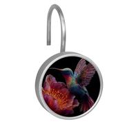 12 Pcs Stainless Steel Shower Curtain Hooks for Shower Curtain, Hummingbird Flower