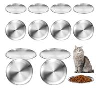 12 PCS Stainless Steel Whisker Friendly Cat Bowl Shallow Cat Food Dish 6.7 Inch Cat Wet Feeding Bowls Flat Cat Dish Small Pet Plate (Silver)