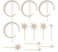 12 PCS Star Moon Hair Pins Rhinestone Star Moon Hair Clips Vintage Decorative Bobby Pin Alloy Moon Hair Barrettes Retro Stars and Moon Shape Hair Clip Bride Wedding Hair Accessories for Women Girls