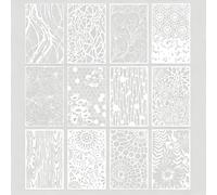 12 Pcs Stencils for Painting, Reusable Mylar Stencil Set for Crafts, Wood Grain Flower Texture Spider Web Layering Stencils for Spray Paint, Wall Canvas Card Cake DIY (11×7'')