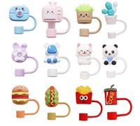 12 PCS Straw Cover Caps for Stanley Cup, 0.4 Inch 10mm Silicone Straw Toppers Reusable Cover Tips in Various Shapes, Cute Dust-Proof Protection Set for Stanley 30&40 Oz Tumbler Accessories