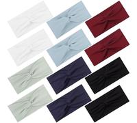 12 Pcs Stretchy Headbands for Women, Absorbed Sport Headband Soft Twist Knotted Hairbands for Daily Life Yoga Workout (Neutral Color 1)