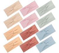 12 Pcs Stretchy Headbands for Women, Absorbed Sport Headband Soft Twist Knotted Hairbands for Daily Life Yoga Workout(Warm Morandi)