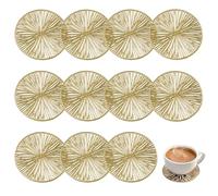 12 PCS Stylish Gold Coasters, 10x10cm Gold Round PVC Drink Coaster, Metallic Hollowed Out Design, Heat, Slip & Stain Resistant Cup Coaster for Hot/Cold Drinks, Garden, Patio & Home Bar