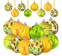 12 Pcs Summer Sunflower Tree Ornament Shiny Hanging Sunflower Ball Yellow Sequin Hanging Ornament Sunmer Tree Decoration