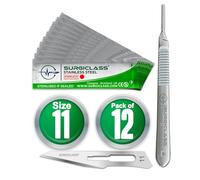 12 pcs Surgical # 11 Stainless Steel Sterile and Handle No 3 Perfect for Wood Art, Surgical, Sculpting, Repairs, Lab Anatomy, Sign, Card Making Lab TRAI SURGIGR11-12