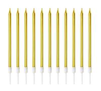 12 Pcs Tall Cake Candles Birthday Long Birthday Candles Gold Birthday Cake Candles with Holders, Long Cupcake Candles Topper for Birthday, Wedding, Party & Festival Decorations