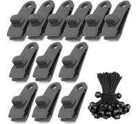 12 PCS Tarp Clips, Waterproof Tarpaulin Clips with 12 Bungee Balls for Securing Canopies Tents Outdoor Pool Covers and Waterproof Fabric for Garden Use