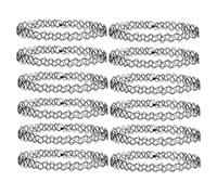 12 Pcs Tattoo Choker Necklace, Choker Necklaces for Women, Black Plastic Stretch Necklaces, Gothic Accessories 90s Choker Necklaces Kit Chain Tattoo, Gothic Tattoos Chokers Chain Jewelry For Women