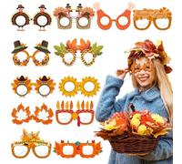 12 Pcs Thanksgiving Eyeglasses Photo Prop Turkey Pumpkin Maple Leaf Acorn Funny Paper Glasses Fall Harvest Eyewear Frame Photo Booth Props for Autumn Themed Birthday Party Favors Supplies Decoration