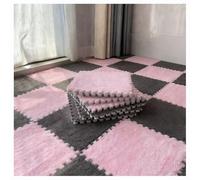 12 Pcs Thickened Plush Interlocking Floor Mat Thick- Fluffy Square Tiles Edgings Soft Anti-Slip Puzzle Area Rug Playmat For Room(Pink+gray,10 pcs)