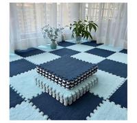 12 Pcs Thickened Plush Interlocking Floor Mat Thick- Fluffy Square Tiles Edgings Soft Anti-Slip Puzzle Area Rug Playmat For Room(Navy blue+sky blue,12 pcs)