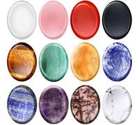 12 Pcs Thumb Worry Stones, 45 x 35 mm Polished Crystal Pocket Gems, Random Mixed Material Palm Set for Meditation, Desk Decor, Party Favors, Gifts