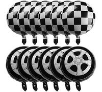 12 Pcs Tire Balloons Black and White Checkered Balloons, 18 Inch Race Car Balloon Wheel Foil Balloon Gender Reveal Racing Theme Birthday Party Decoration Hot Wheels Party Supplies