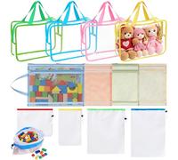 12 Pcs Toy Storage (Organization Mesh Bags with Drawstring, PVC Waterproof Organizer Bags, Clear Zipper Toy Storage Bags with Handles) for Fruit, Vegetables, Grocery, Shopping, Stora