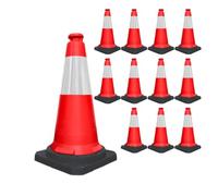 12 Pcs Traffic Safety Cone PPC with PVC Base | 30" - 75 CM Road Safety Cone with Reflective | High Visibility Red Traffic Cone | Portable Wind Resistant Traffic Cone with Black Base
