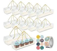 12 Pcs Transparent Cake Box Rectangle Cupcake Box, 18.5 x 6.5 x 6.5CM Cupcake Container Individual with Clear Cake Box Stickers,Swiss Roll Container for Muffin, Party, Wedding, Christmas, Cake Shop