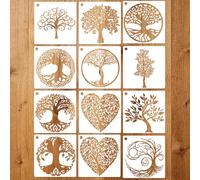 12 Pcs Tree of Life Stencils Reusable Stencils for Painting on Wood Wall Window Canvas Scrapbook DIY Art Crafts Christmas Decor