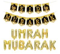 12 Pcs Umrah Mubarak Decoration,Umrah Mubarak,Umrah Mubarak Balloons,Umrah Mubarak Gifts,1 Gold Umrah Mubarak Banner for Ramadan,Muslim, Eid Decoration Party