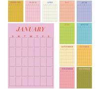 12 Pcs Undated Calendar 16‘' x 12‘' Large Erasable Classroom Wall Calendar Dry Ease Reusable Planning Colorful Yearly Rainbow Blank Planner Reserved Grid for Office Home Study Room Back to First Day