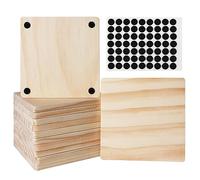 12 PCS Unfinished Wood Coasters, Solid Wooden Blanks for Laser Engraving | 5 Inch One-Piece Wood Slices Home Decor with Non Slip Pads for DIY Crafts, Wood Burning, Staining, Painting, Wedding, Square