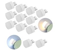 12 pcs USB Plug-in Night Lights, Round Mini Night Lights, Portable Night Lights, Soft Light Eye Protection Lights, Suitable for Bedroom, Corridor, Kitchen (10 Warm Lights, 2 White Lights)
