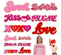 12 Pcs Valentine's Day Patches Self Adhesive Love Patches Stick on Chenille Embroidered Applique Patch HUGME, BeMine, Sweet and Kissme Stickers Patch for Backpacks Hats Bags Holiday Wedding Decor