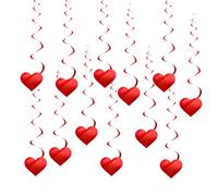 12 Pcs Valentines Decorations, Heart Valentines Day Decorations, Red Love Heart Ceiling Hanging Swirl Streamers for Wedding Anniversary Engagement Bridal Shower