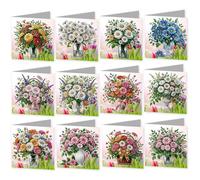 12 PCS Vase Diamond Art Painting Greeting Cards with Envelopes, Spring Flowers Craft DIY Card Making Kits for Beginner Adults Gifting Holiday Blessing (Vase)