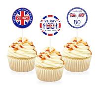 12 Pcs VE Day Cupcake Toppers - VE Day 80th Anniversary Cake Decorations, 80 Years Cupcake Picks Victory In Europe RAF 1945 UK