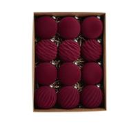 12 Pcs Velvet Christmas Balls - Shatterproof Flocked Tree Ornaments, Red/Green Decorative Hanging Ornaments, Wine Red Shatterproof Christmas Balls Set For Holidays Home Party Decoration
