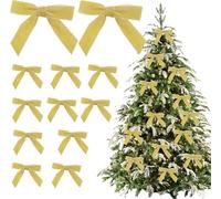 12 Pcs Velvet Christmas Bows - 4.72" Vintage Ribbon for Tree, Wreaths, Gifts, Door, Garland, Home Decor (Yellow)