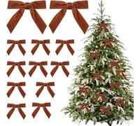 12 Pcs Velvet Christmas Tree Bows - 4.72" Inch Velvet Bow for Christmas Tree, Vintage Ribbon Bows for Wreaths, Gifts, Door, Garland, Home Decor (Brown)