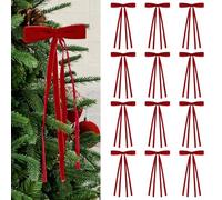 12 Pcs Velvet Christmas Tree Bows,5.9 x 9.84 Rustic Ribbon Bow for Xmas Tree Decorations Wreath Garland Fireplace DIY Crafts Holiday Wedding Home Decor (Red)